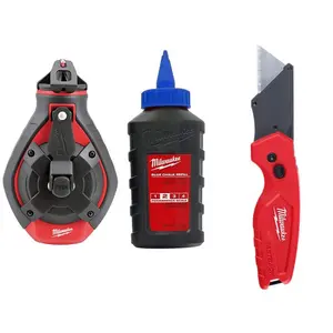 100 ft. Bold Line Chalk Reel Kit with Blue Chalk and FASTBACK Compact Folding Utility Knife