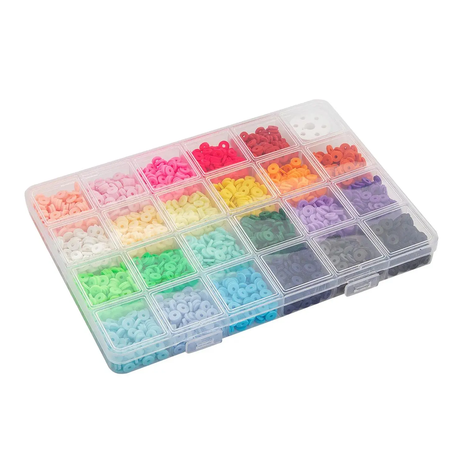 Storage Compartment Box with Assorted Clay Disc Beads, 7 1/2" x 5"