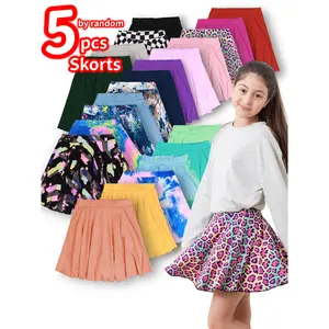 5pcs Random Multicolor Tiered Skorts for Girls, School-Ready with Back Leggings, Multicolor Skirt