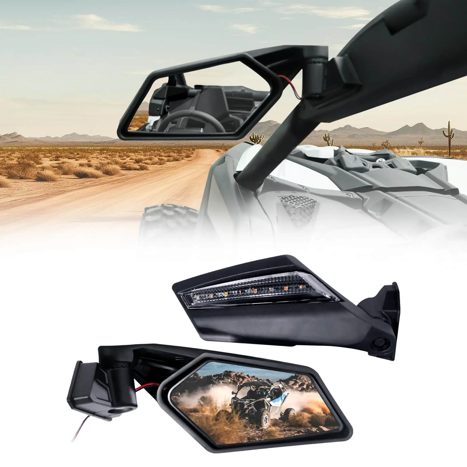 StarknightMT PP Plastic Automotive Replacement Side View Mirrors with Turn Signals, Factory Hole-Fit Off-Roading Vehicle Accessories for Can-Am Maverick X3 & Max