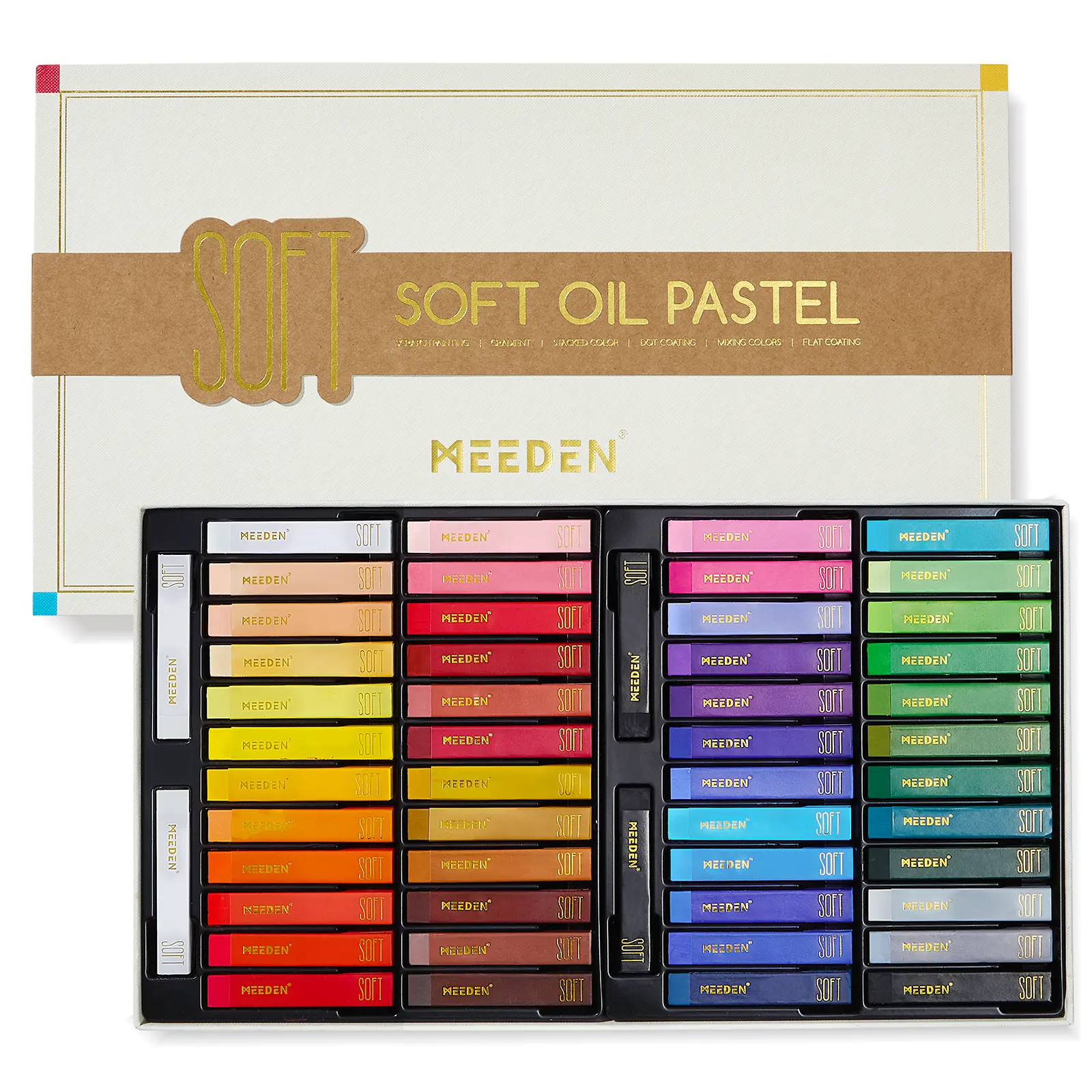 MEEDEN Professional Soft Oil Pastels Set - 48 Colors with Extra 2 White & 2 Black Square Crayons for Artists & Adults - Art Oil Pastel Crayons for Blending, Stippling, Gradient & Overlaying
