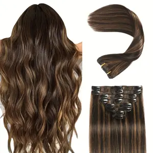 2025 NEW Fashionable 8pcs Clip In Hair Extensions Real Human Hair, Remy Human Hair Extensions for Women, 14inch 120g, 1B/6/1B Balayage Natural Black to Chestnut Brown, Seamless Blend for Added Volume & Length, Suitable for All Light Beige Tones