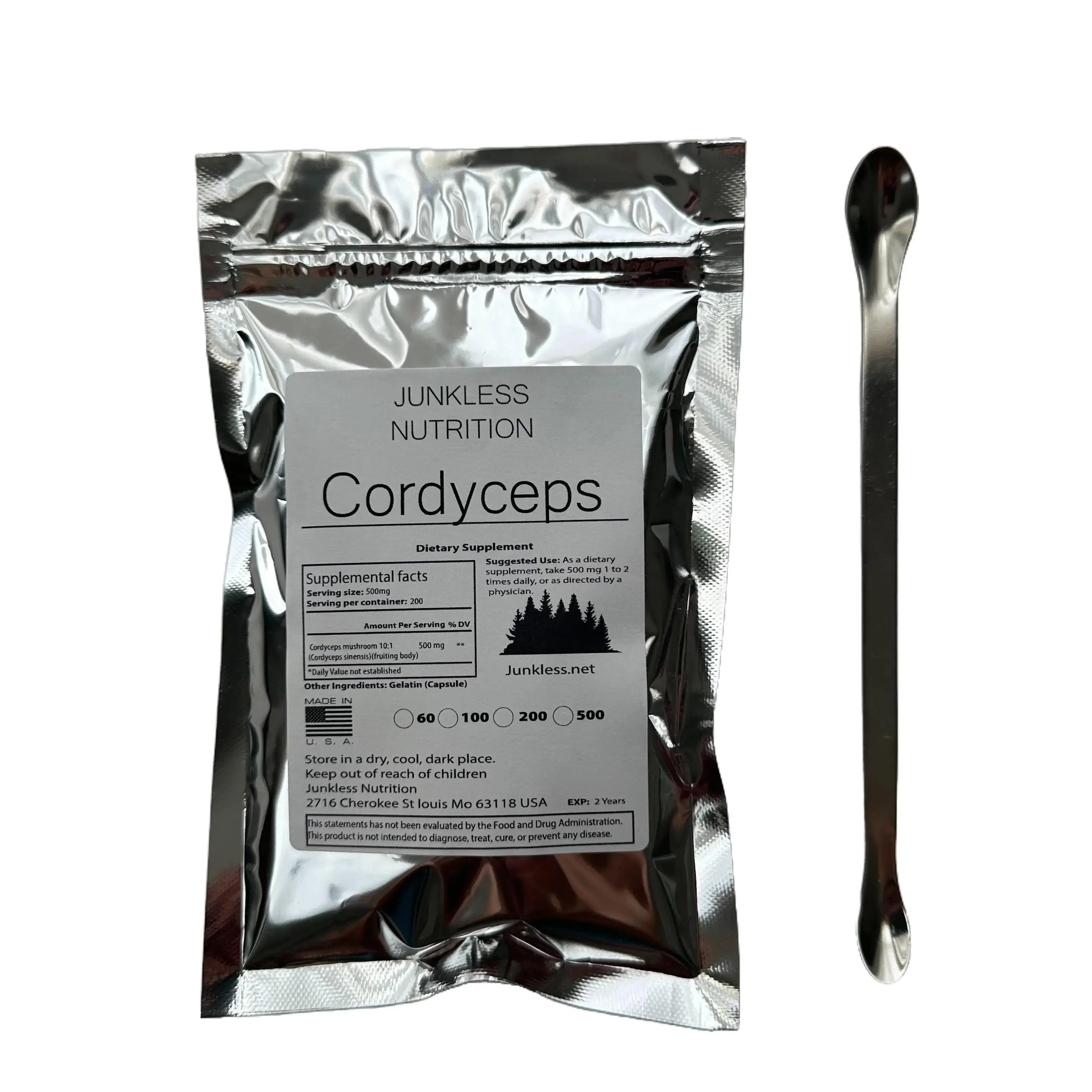 PURE Cordyceps Mushroom Powder with Spoon -500 Grams-  10:1 Herbal supplements