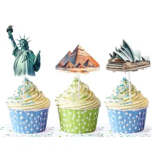 Landmarks Cupcake Toppers - Set of 10 | World Monuments Party Decorations | Travel-Themed Toppers