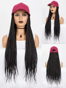 Synthetic 24Inch Long  Black Box Braiding With Baseball Cap With Braids Hair Extensions For Black Woman