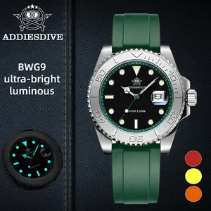 ADDIESDIVE 41MM Mens Watch Quartz Analog BGM9 Luminous 200m Waterproof Watches for Men Rotatable Bezel with Soft and Breathable Rubber Band