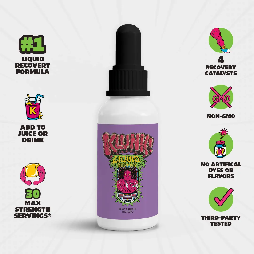 KLUNK! Liquid Rest Day Drops - Support Muscle Recovery, Reduce Cramps, Boost Energy & Immunity - Magnesium Drops with Vitamin C, Zinc & Bromelain (60ml) | 1 Month Supply