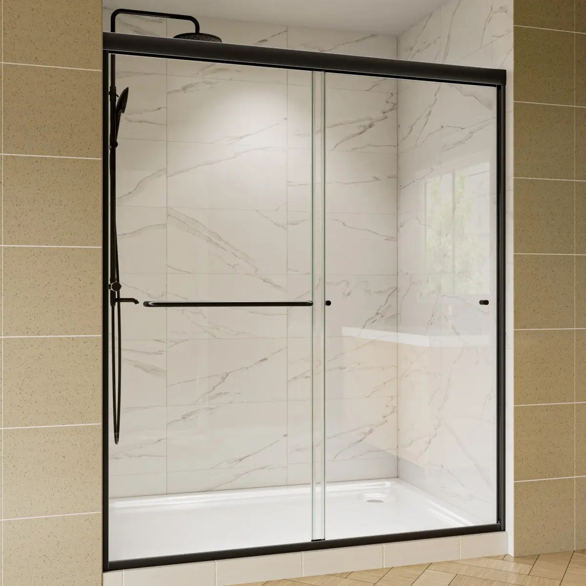 Glide Framed Bypass Sliding Shower Door 56-60 in. W x 72 in. H Matte Black Double Sliding Glass Bathroom Doors