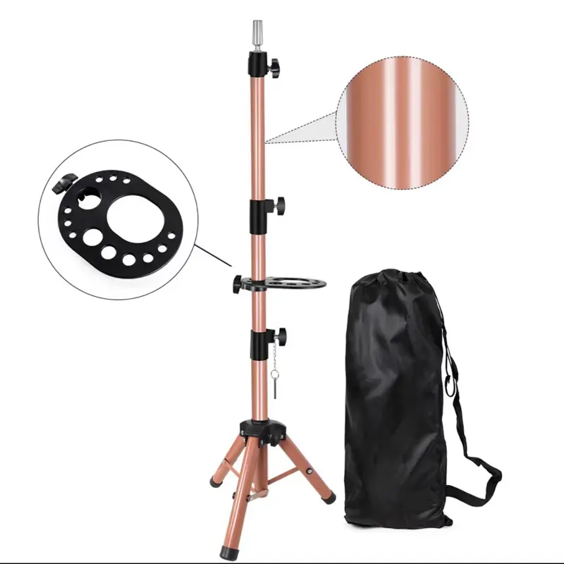 55 inches Heavy Duty Aluminum Adjustable wig stand with rotatable metal head and multifunctional tray for hair dressings