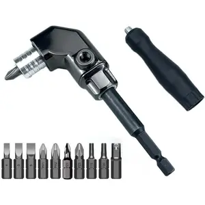 Right Angle Screwdriver Adapter Quick Release Right Angle Driver Tool 1/4 Inch Hex Quick Release 90 Degree Self-Locking Bit Holder for Drill Driver Black(b)