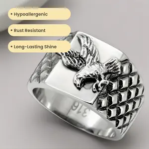 316 Stainless Steel Men's Soaring Eagle Textured Band Ring