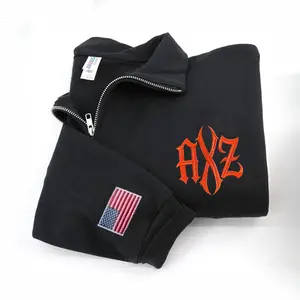 Custom Initial Monogram Embroidered Quarter Zip Sweatshirt, USA Sleeve Pullover, Old Monogram Quarter Zip Sweatshirt, Casual Top for Men Women