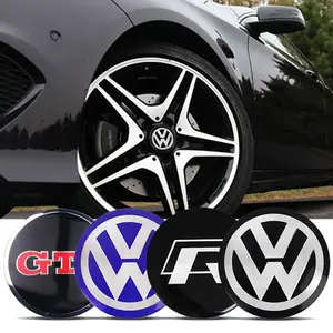 4Pcs 56mm Car Wheel Hub Decal Stickers Car Decals Universal Car Sticker Rim Decorative Accessories For VW GTI Polo Golf Passat Tiguan Arteon Touareg CC Taigo Caddy Jetta T-ROC Beetle Sharan Touran Scirocco