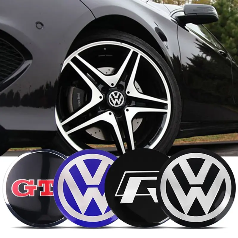 4Pcs 56mm Car Wheel Hub Decal Stickers Car Decals Car Decoration, Automotive Decoration, Universal Car Sticker Rim Accessories Decal For Cars For VW GTI Polo Golf Passat Tiguan