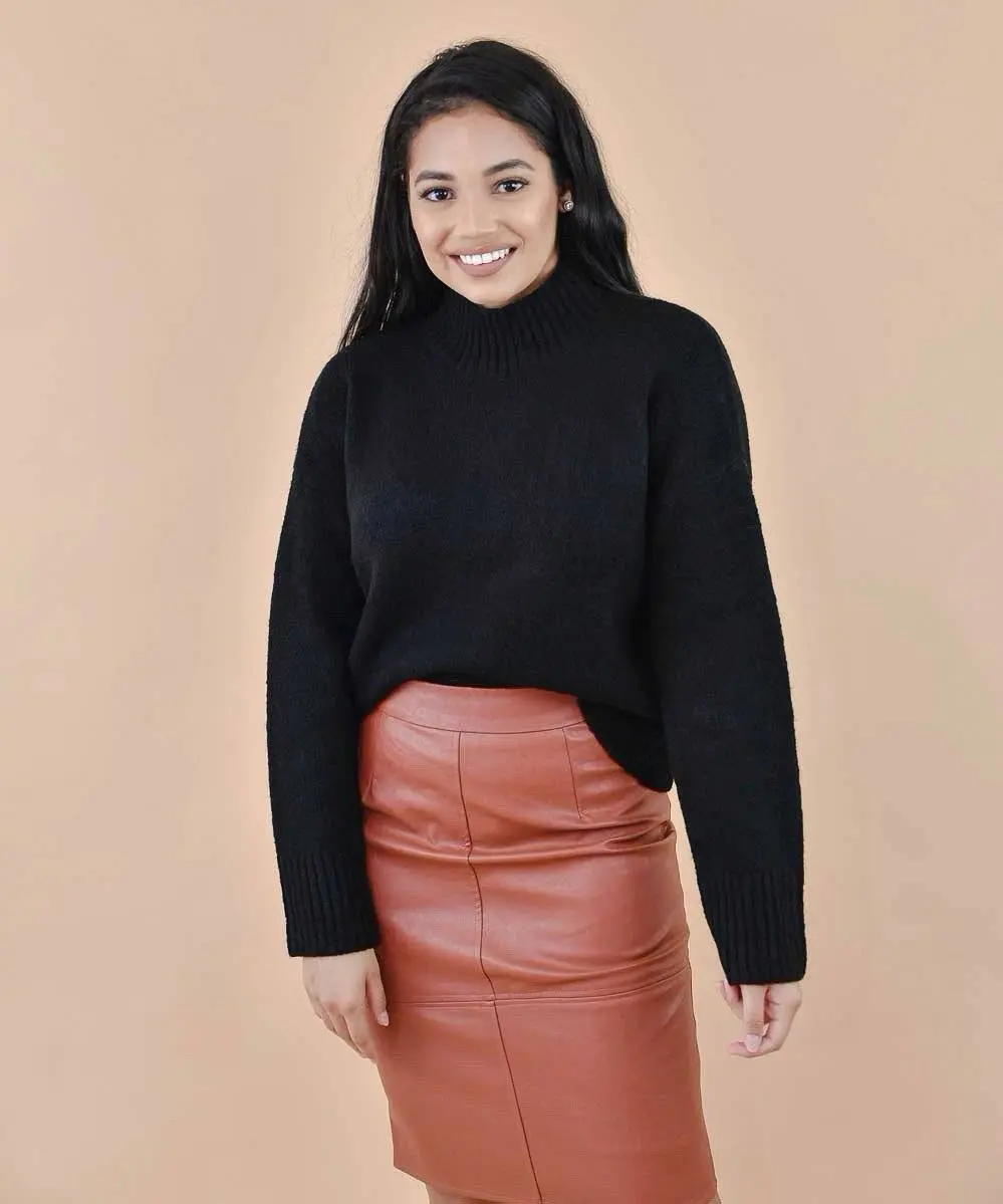 Dreamy Black Mock Neck Knit Sweater