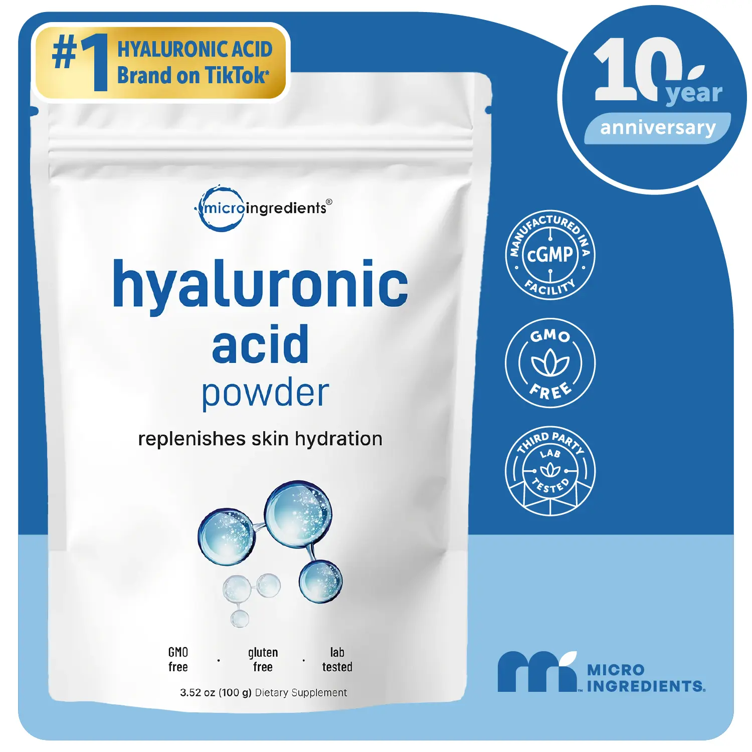 Micro Ingredients Hyaluronic Acid Powder, DIY Facial Serum, Skin Hydration Care Formula