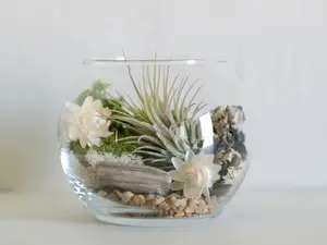 Air Plant Terrarium Kit with Flowers, Woodland Terrarium, Boho Decor, Moss Decor, Woodland Gift, Floral Moss Terrarium, Floral Gifts