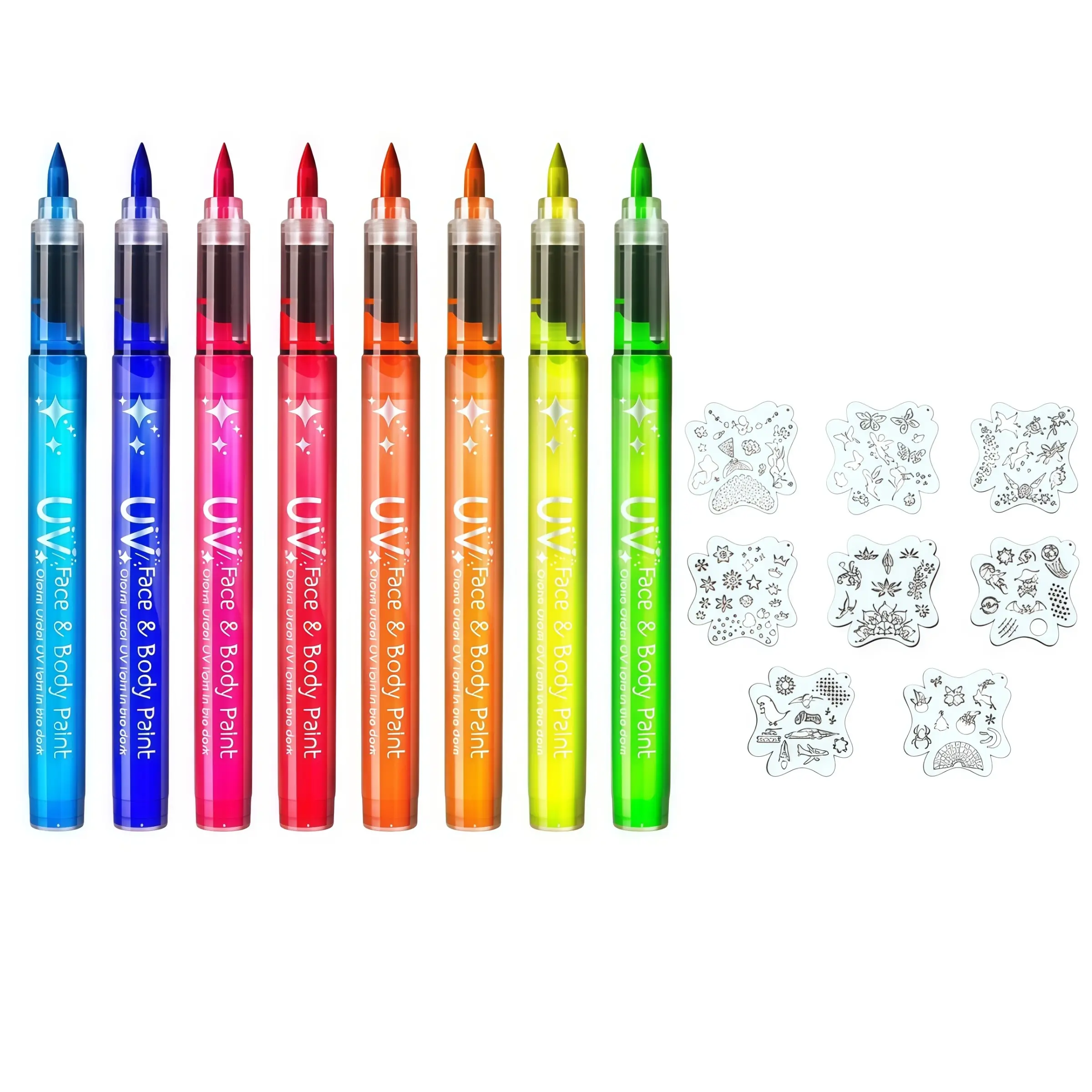 Night Glow Acrylic Drawing Markers with 8 Reusable Templates, Handmade Creative DIY Fluorescent Pens, Multi-Use Writing Art Supplies, Luminous Markers