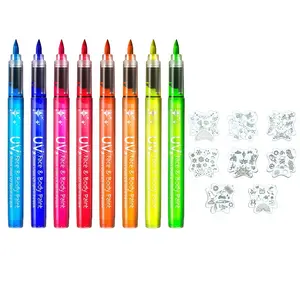 Night Glow Acrylic Drawing Markers with 8 Reusable Templates, Handmade Creative DIY Fluorescent Pens, Multi-Use Writing Art Supplies
