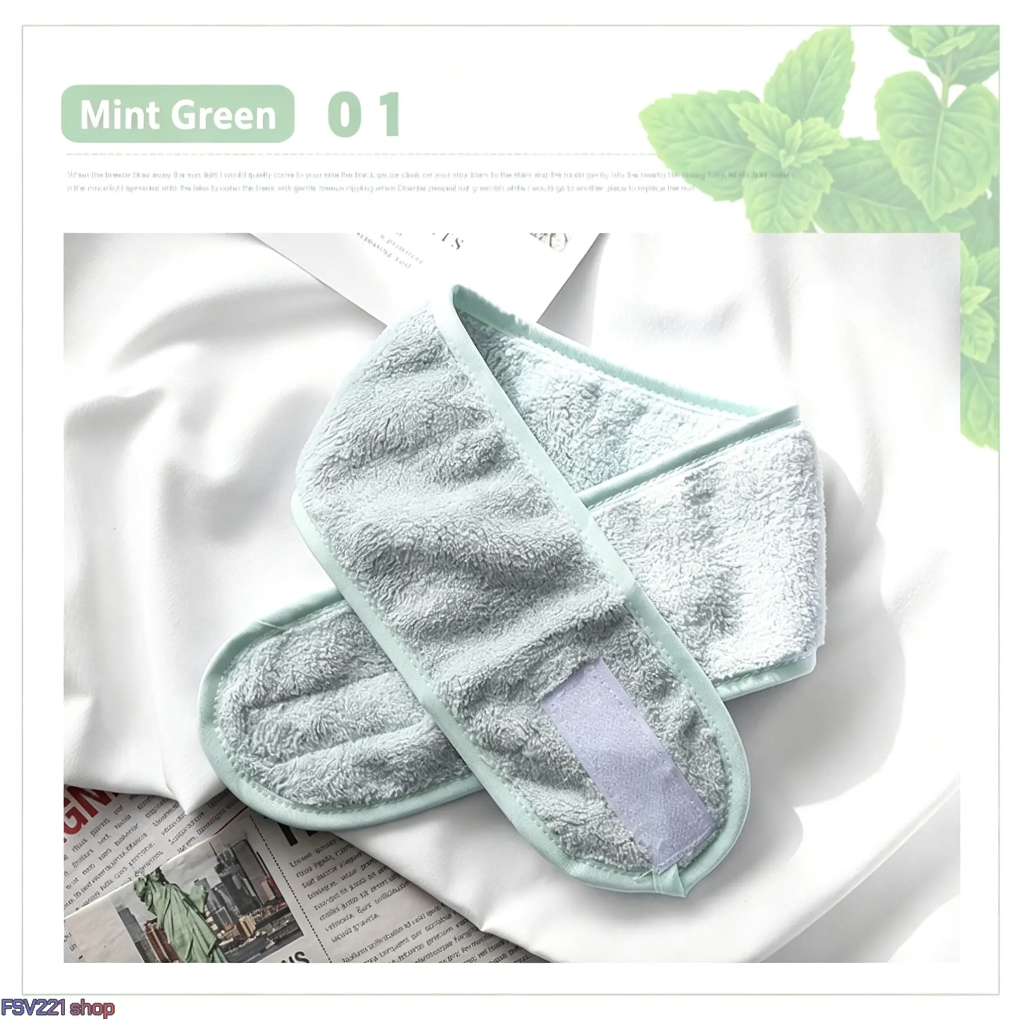 Unisex Adjustable Velcro Strap Soft Plush Spa Headbands (4-Pack) with Reinforced Stitching - Casual Plain Hair Wraps for Skincare, Bath, #01 Mint Green Fashion Hair Accessory for Family Use, Shower campingessentials