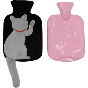 1 Liter Rubber  Water Bottle with Soft Plush Fleece Cover, Cute Cat Water Bag  and Cold Therapy for Cramps Pain Relief