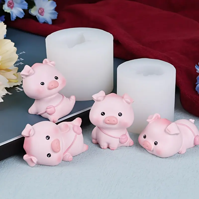4pcs/set (Piggy, Lying Pig, Cute Pig and Cute Pig Cartoon Animals, Cute Pig, Silicone Mold, Fat Pig, Drip Glue, Resin, Gypsum Ornament, Clay Mold, Candle Silicone Mold