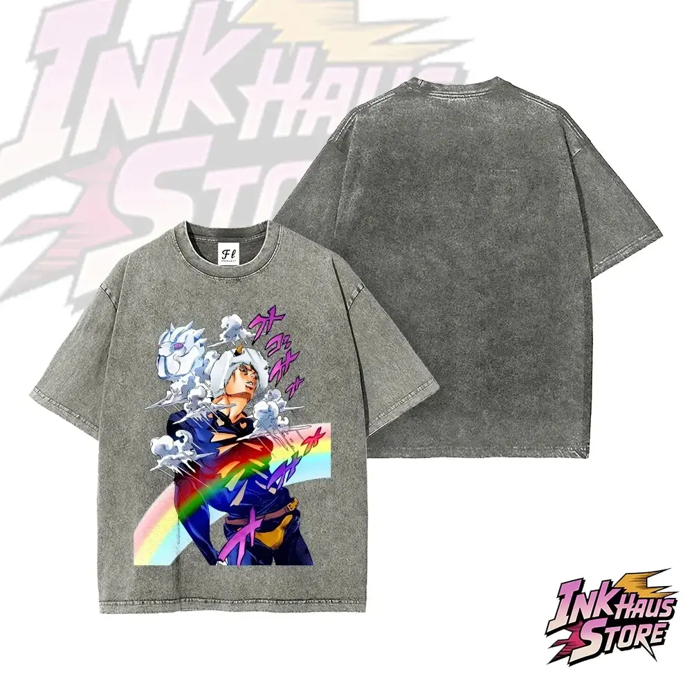 Men's Streetwear Apparel - JoJo's Bizarre Adventure Part 6 Stone Ocean Weather Report Seamless Breathable Shortsleeve Cotton Unisex Retro Wash Tee, Fabric