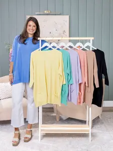 Tea N Rose 3/4 Sleeve Perfect Knit Oversized 2 Pocket Sweater | S/M-L/XL