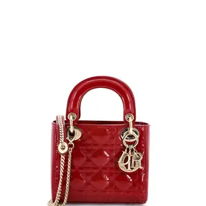 Pre-owned Dior Patent Leather Top Handle Bags Christian Lady Chain Bag Cannage Quilt Patent Mini by Rebag