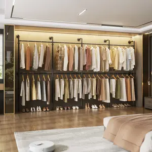 Heavy-Duty Metal Pipe Garment Organizer with 3 Hanging Bars, Wall-Mounted Clothing Rack, 1000 lbs Capacity, Industrial Style for Small Spaces