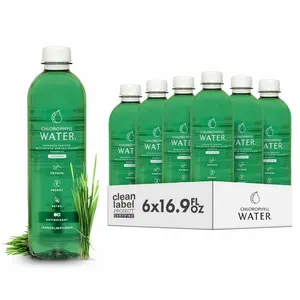 Chlorophyll Water (6-pack) Certified Clean Label, Chlorophyll Liquid Drops in Purified Water, Beauty Drink for Glowing Skin, Anti-Aging & Natural Detox with Plant-Based Vitamins A, B12, C, D3 (16.9oz)