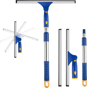ITTAR 14-Inch Shower Squeegee for Glass Doors, Swivel Window Squeegee with Extension Pole, Adjustable Bathroom Squeegee for Shower Doors Mirror Windows Glass Car Windshield-1 Extra Rubber Blade tools cleaning deep kit