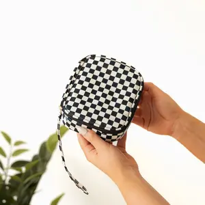 Checkered Cosmetic Travel Case - Black