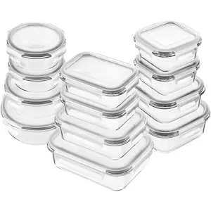 Glass  Storage Containers, [24 ] Airtight Meal Prep Bento Boxes, Leak Proof (12  & 12 Containers) - White