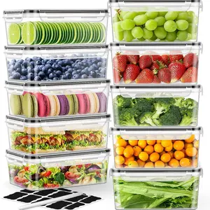 10-piece Set Transparent Rectangular Lidded Fresh-keeping Box Large Capacity  Box Refrigerator Professional  Sealed Box Containers Kitchen Plastic Reusable Utensils