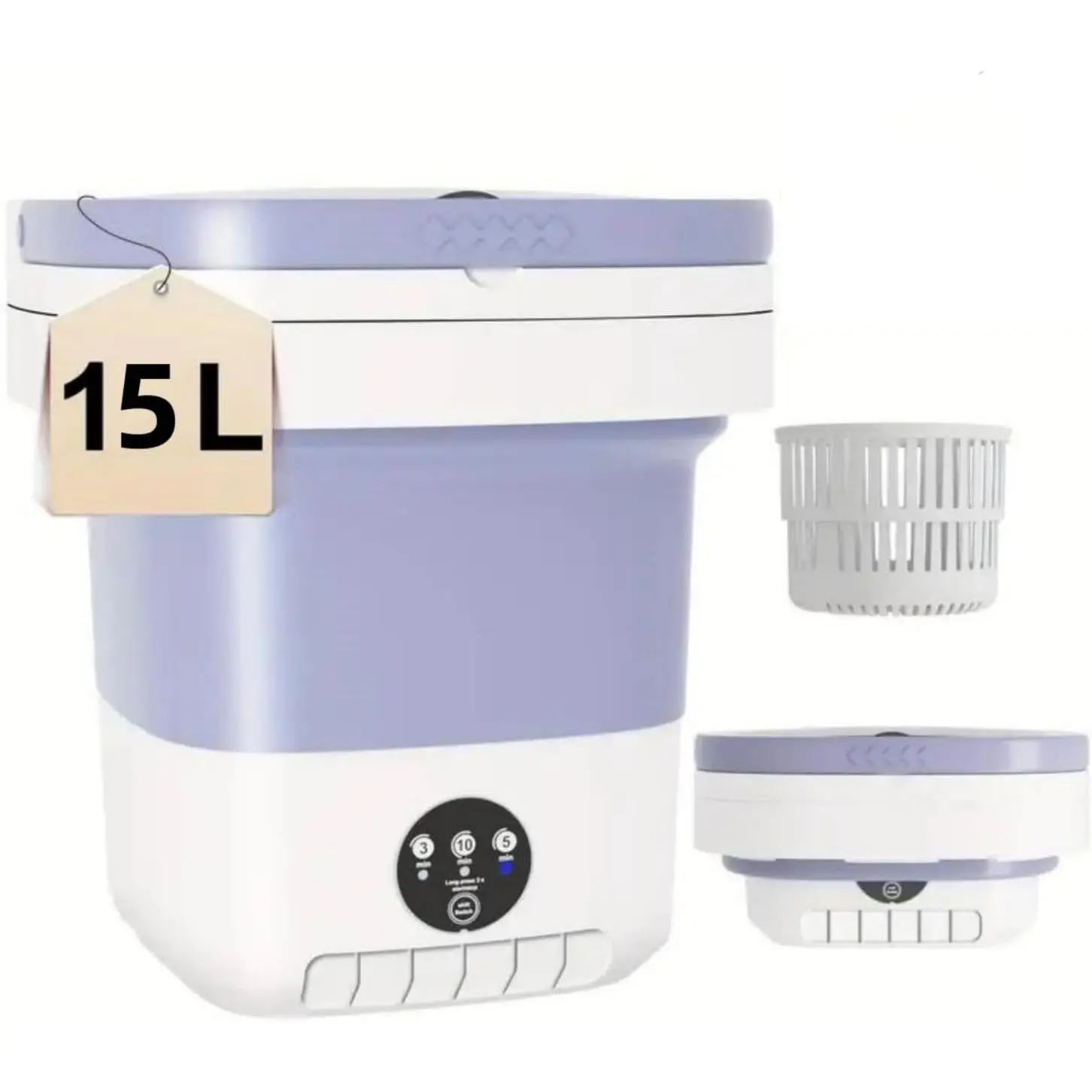15L Purple Portable Washer - Foldable Space-Saver Compact, Energy-Saving Operation, Lightweight Construction, Quick Wash Household Appliance for Campers, Outdoor Trips, Dorm Rooms, 11.9x11.9x12.9in, Effortless Carrying, Camping, Travelers