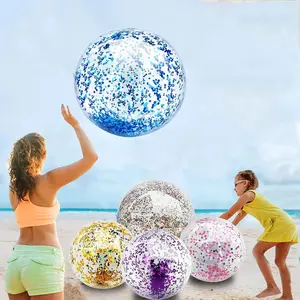 5-Pack Inflatable Sequins Confetti Glitter Clear Beach Balls (16in, 24in) - Pool Toy, Birthday Party Supplies, Favors for Kids