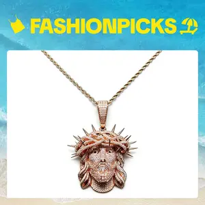 2011  Thorn Crown Jesus Head Large Round Pendant with Distinctive Motif for Unique Jewelry Lovers Cuban Link Chain Chain Link Necklace  Plated Amulet customizable with engraved letters, logos or patterns Complimentary shipping Summervibes
