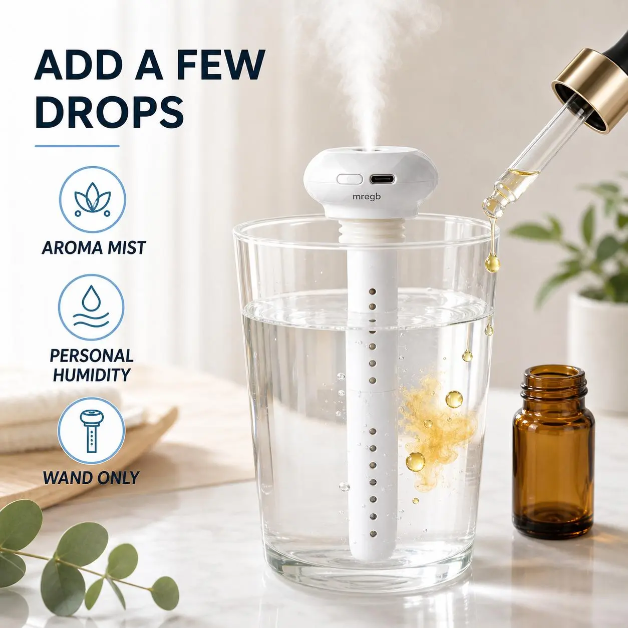 MREGB Mini USB Cool Mist Portable Donut Humidifier, Unlimited Water Tank Small Desktop Mist Maker, Silent Operation & Auto Shut-off, Personal Travel Humidifier for Car, Office, Bedroom & Home, Soothe Dry Skin