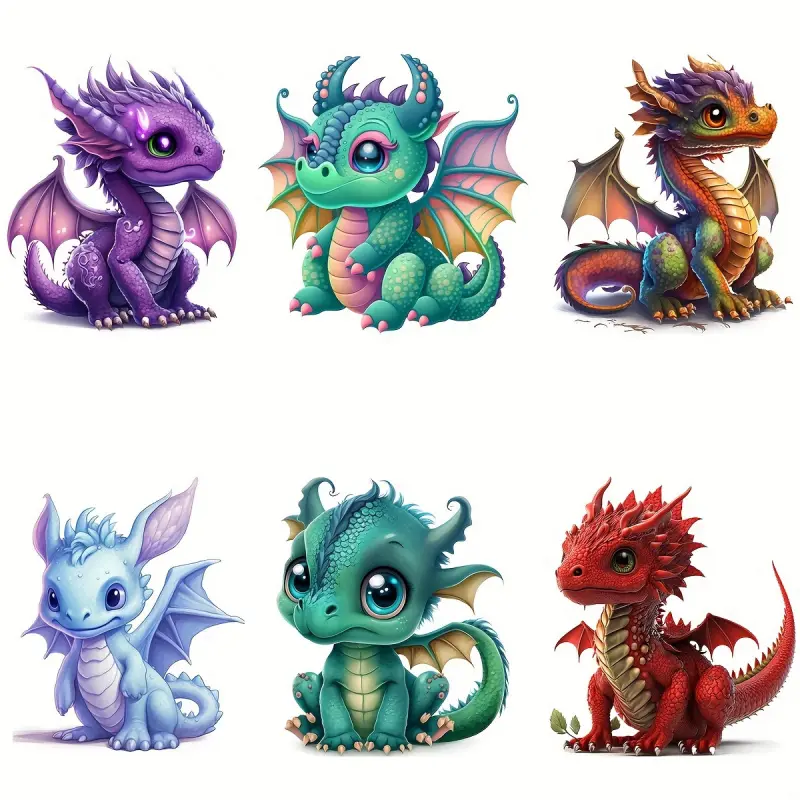 6 Sheets Large Size Heat Transfer Vinyl HTV Iron on Patches for Tshirt Jeans Bags Hats Reusable Washable DIY Craft Supplies with Dragon Pattern
