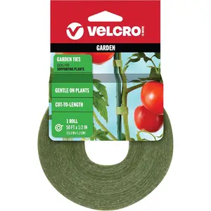 VELCRO Brand VEL-30071-USA ONE-WRAP Garden Ties | Plant Supports for Effective Growing | Strong Grips are Reusable and Adjustable | Cut-to-Length, 50 ft x 1/2 in, Green-Recycled Plastic