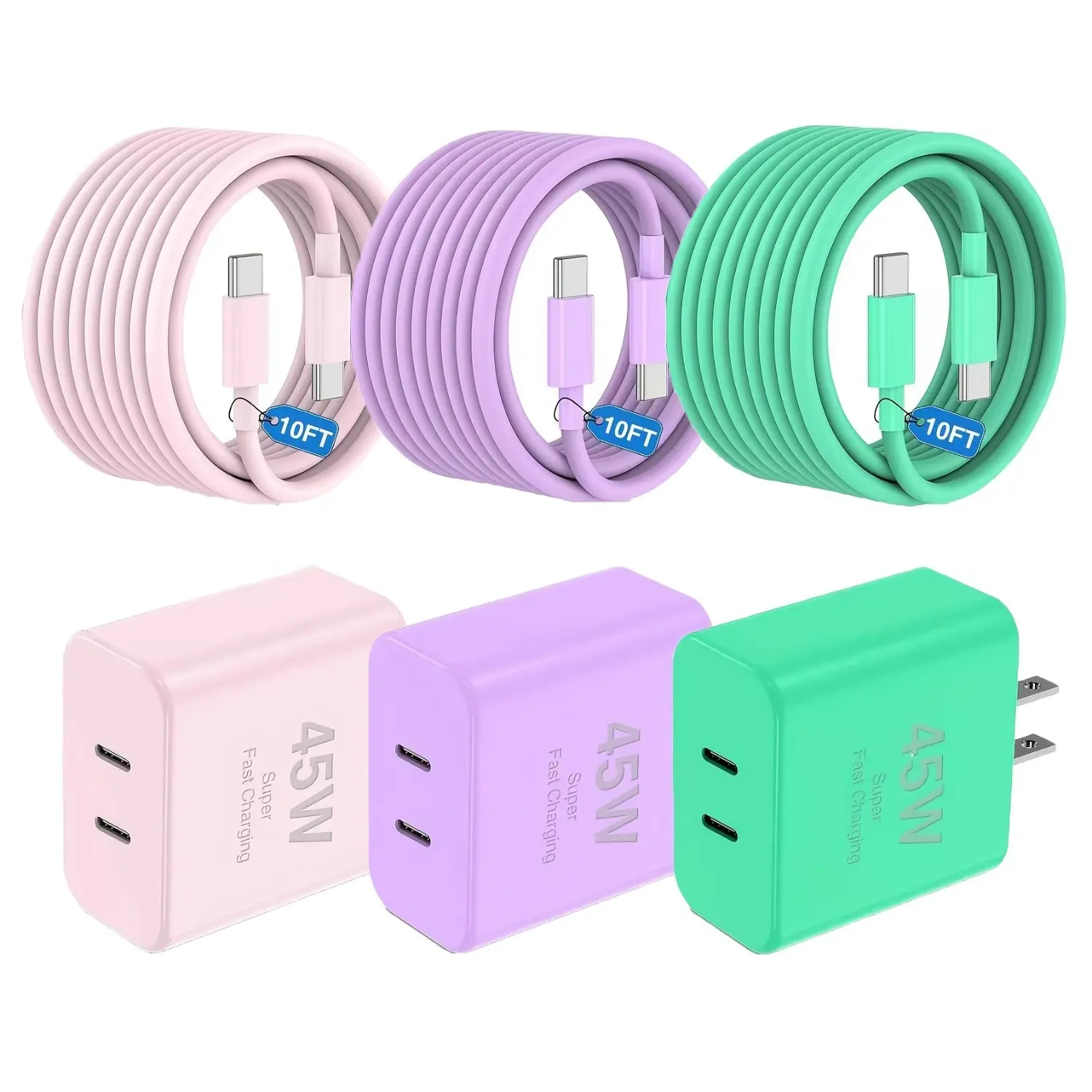 For iPhone 17 Fast Charging Charger, 45W Dual Port Fast Charging Block with 10FT USB-C to C Cable for iPhone 17/16/15,iPad
