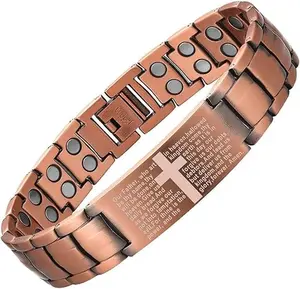 Men's Magnetic Cross Bracelet, Premium Titanium Steel Therapy Bangle with Strong Magnets, Religious Christian Jewelry Gift for Men Husband Dad