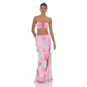 Floral Ruffle Two Piece Set in Blue
