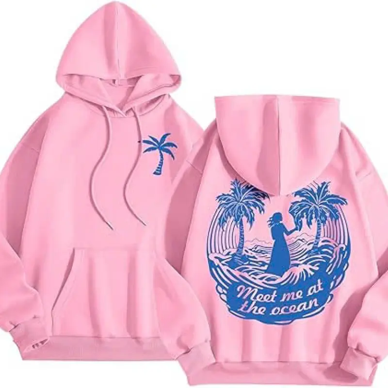 Blue Palm Puff Printed Hoodies, Aesthetic Long Sleeve Hoodie, Women's Hoodie Best Price, Perfect Gift