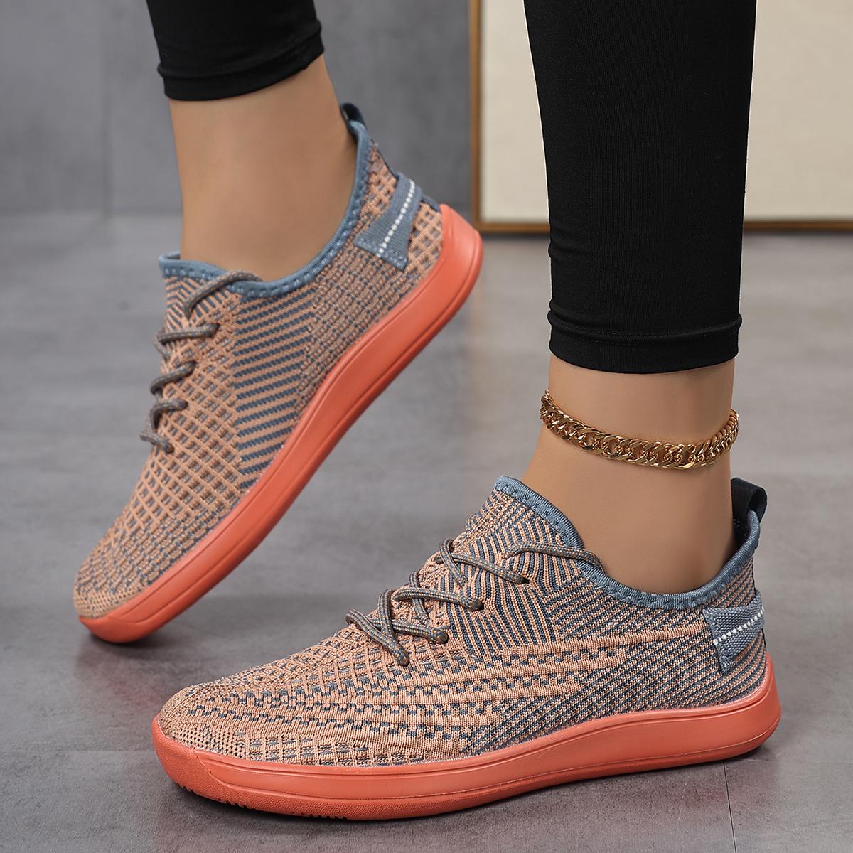 Women's Breathable Mesh Walking Shoes, Low-Top Athletic Sneakers with Flat Heel, Color Block Pattern, Slip-on Casual Footwear