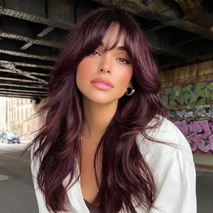 18 Inch Burgundy Wavy Wig | Soft Glam Layered Hair