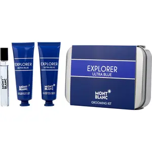 Mont Blanc Explorer Ultra Blue Set-Eau De Parfum Spray 0.25 Oz Mini & Face Cream 1 Oz & Cleansing Gel 1 Oz For Men