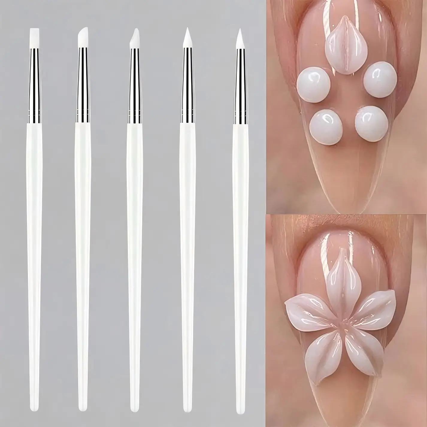 White Silicone Beauty Brushes (5 Pack) - Reusable & Easy to Clean, Perfect for Skincare & Makeup