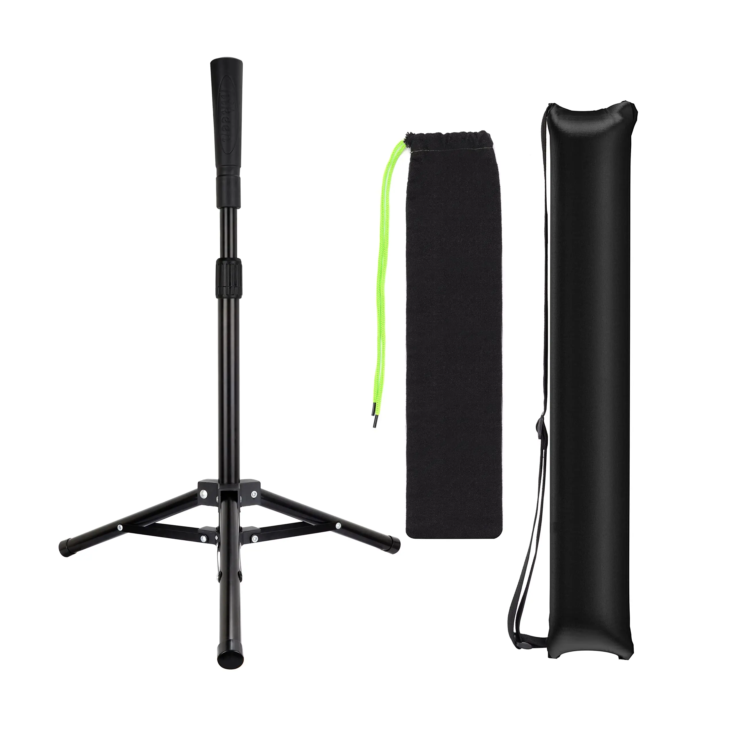 Hikeen Batting Tee - Portable Foldable Tripod Stand Batting Practice Equipment for Baseball, Softball Hitting Training with Rubber Top, Easy Twist Lock, Metal Tube, Carrying Bag